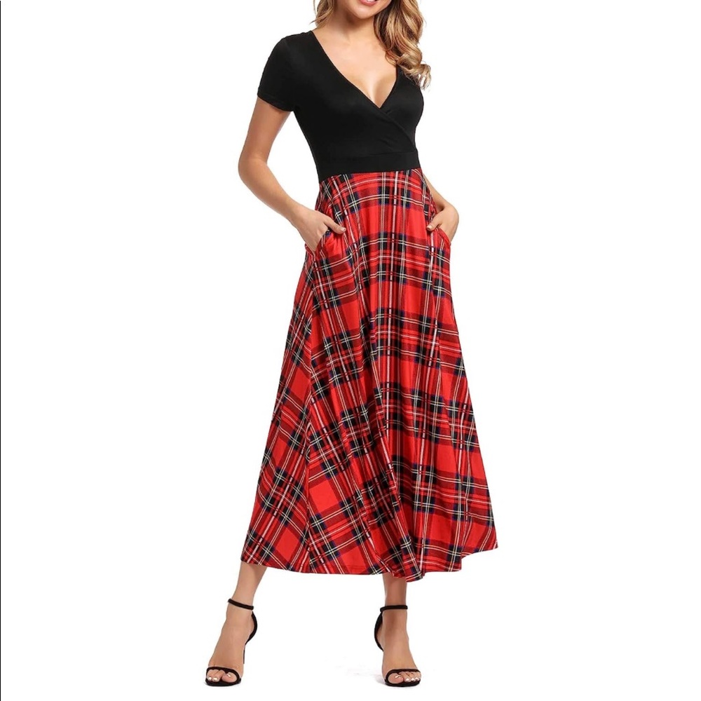 Red tartan plaid maxi dress size medium worn once